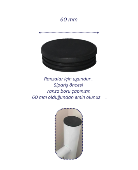 60 mm Ranza Boru Kapağı Ranza Plastiği  Ranza Tapası Yuvarlak İç Geçme Kapak Sert Plastik