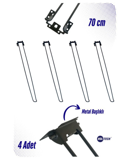 Metal Katlanır Masa Ayağı 70 Cm 4 Adet Metal Başlıklı Mobilya Ayağı Mobilya Hırdavatı