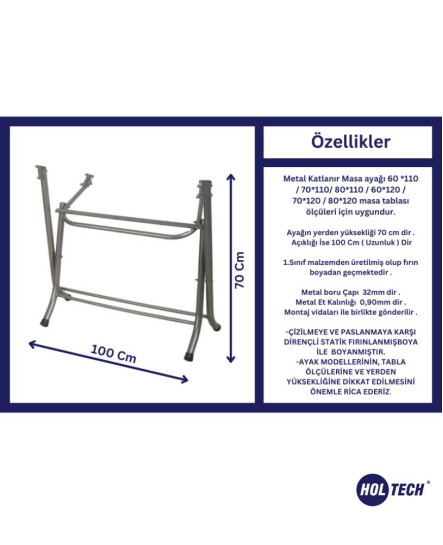 HOLTECH Metal Katlanır Masa Ayağı Çerçeveli , Masa Ayağı , 1. Sınıf Ayak Büyük Boy 32 Lik 1 ml Sac