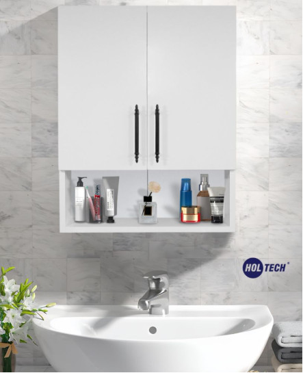 Ahşap Modern İki Kapaklı Beyaz Lavabo Üstü Banyo Dolabı