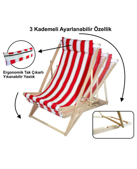 Ahşap Katlanır Şezlong Bahçe Balkon Plaj Şezlongu - Kırmızı Ahşap Katlanır Şezlong Bahçe Balkon Plaj Şezlongu - Kırmızı