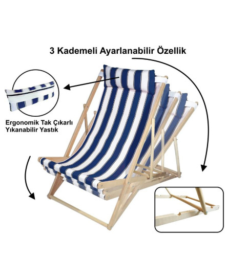 Ahşap Katlanır Şezlong Bahçe Balkon Plaj Şezlongu - Mavi Ahşap Katlanır Şezlong Bahçe Balkon Plaj Şezlongu - Mavi