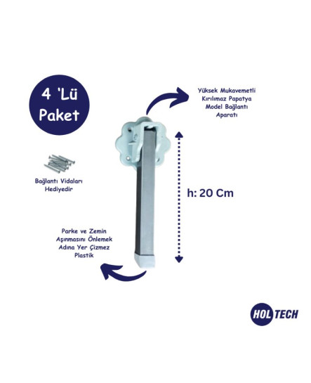 Metal Katlanır Yer Sofrası Ayağı 20 Cm  - 4'Lü Takım