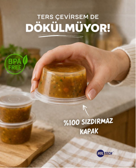 60 ml Kapaklı Yıkanabilir Şeffaf Sosluk Sızdırmaz Sıcağa Dayanıklı Tekrar Kullanılabilir 50’li Set