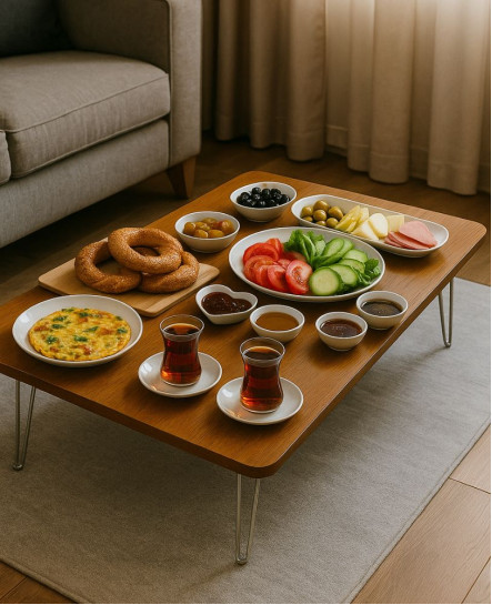 Ahşap Katlanır Ayaklı Yer Sofrası 70 X 110 cm Yemek Masası Ayaklı Hamur Açma Tahtası Barok Renk